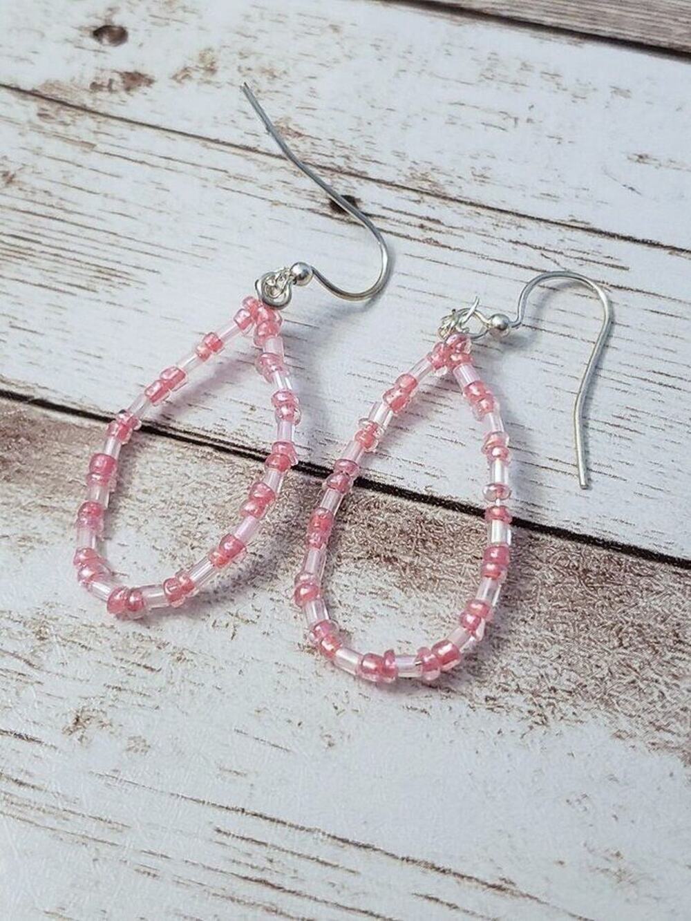 Vintage Earrings for Pierced Ears Pink Beaded Dangle